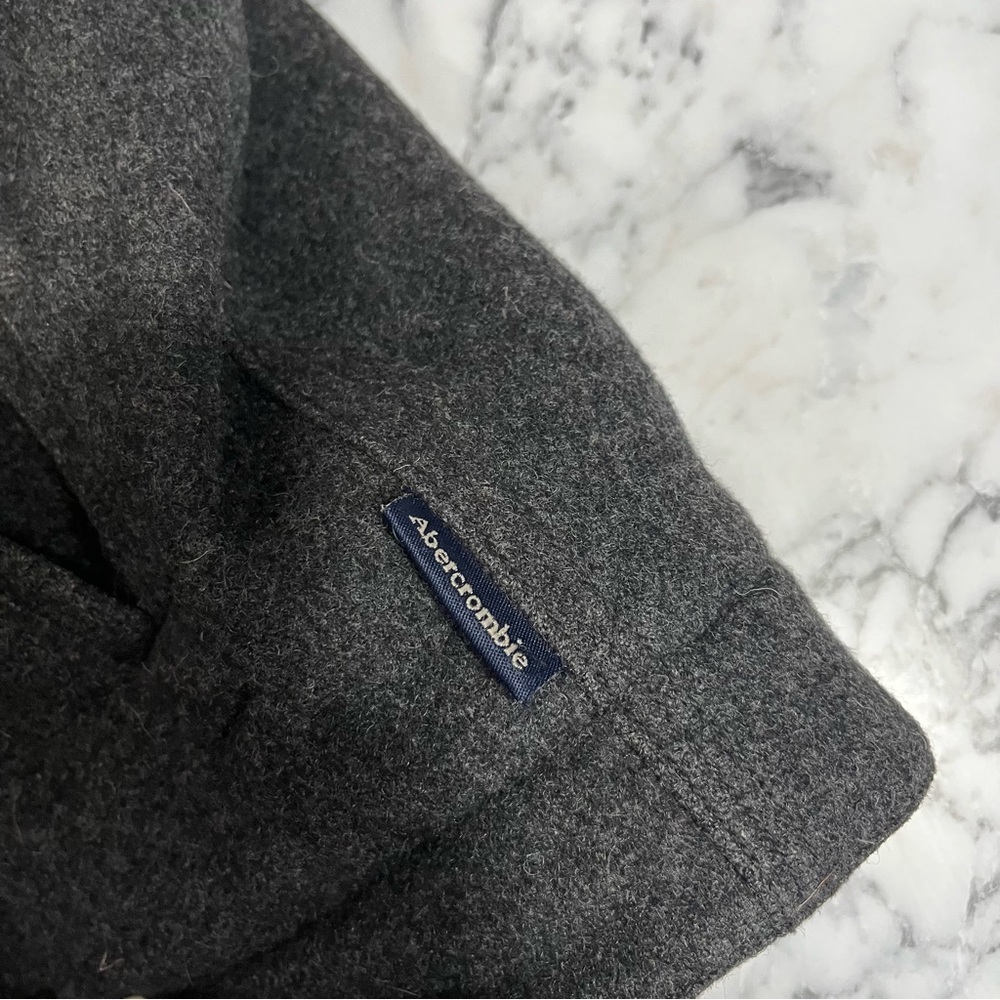 Abercrombie 90’s Y2K Mens Gray Wool Zip Front Bomber Coat Jacket Corduroy Cuffs - Picture 10 of 14